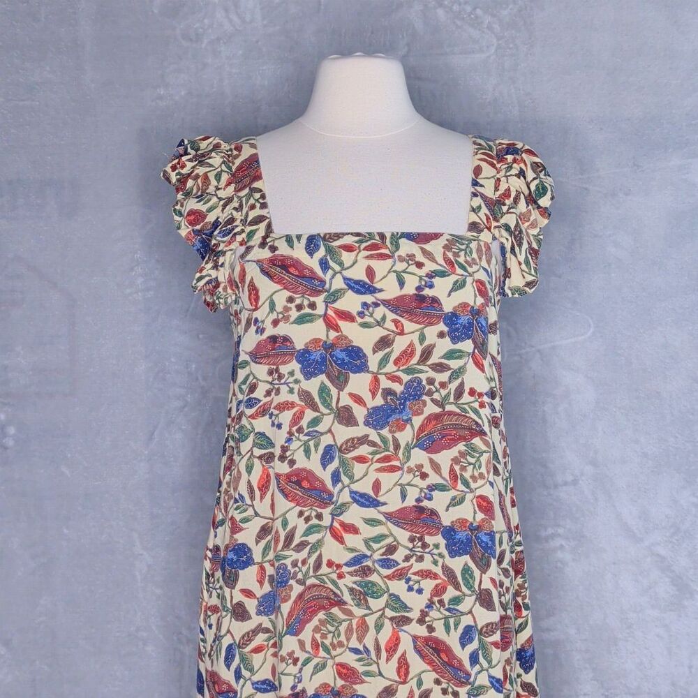 HOUSE OF HARLOW 1960 Cream Floral Flutter Sleeve Midi Dress Size S Boho Ruffle - Picture 10 of 10